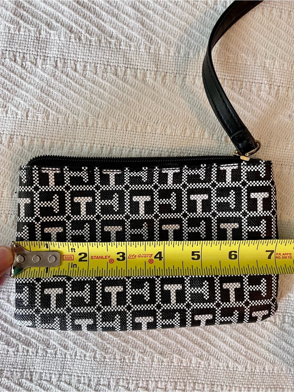 Tommy Hilfiger Black & White Logo Print Shoulder Bag Tote with Wristlet Vegan - Picture 9 of 12